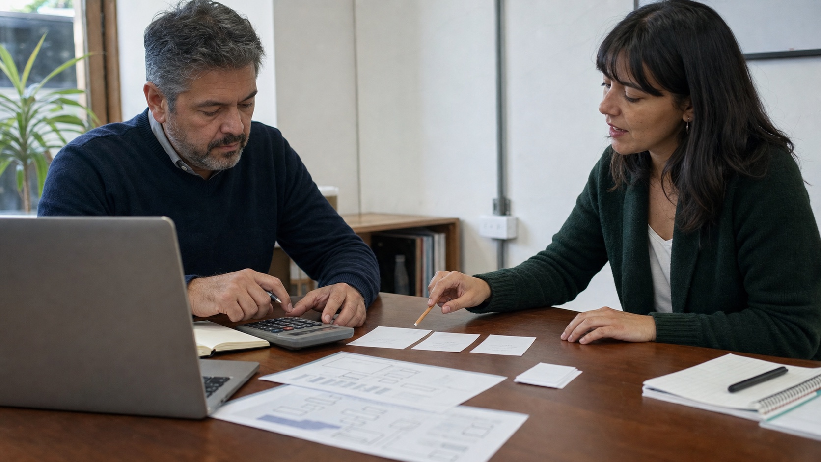 Dueño de una empresa y consultora definiendo el alcance y costo inicial de una mejora de software