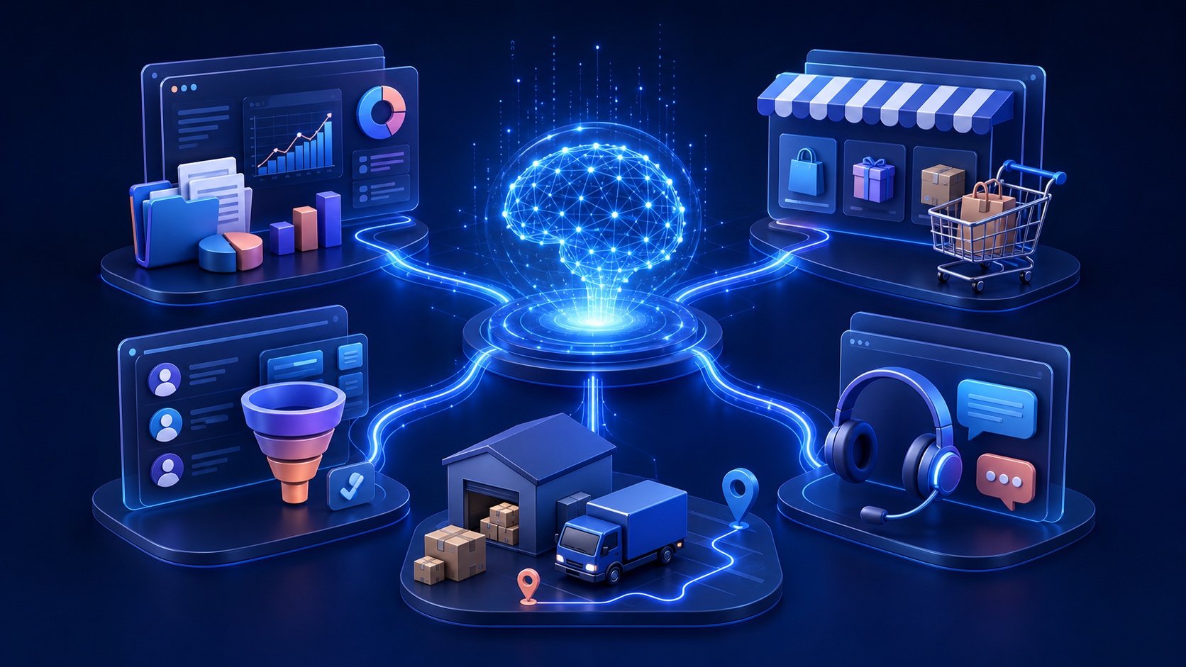 Inteligencia artificial conectada con software de gestión, e-commerce, CRM, logística y atención al cliente